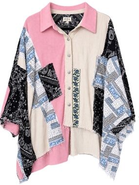 POL Patchwork Bandana Paisley Oversized Button Down Shacket Pink Size L NWOT